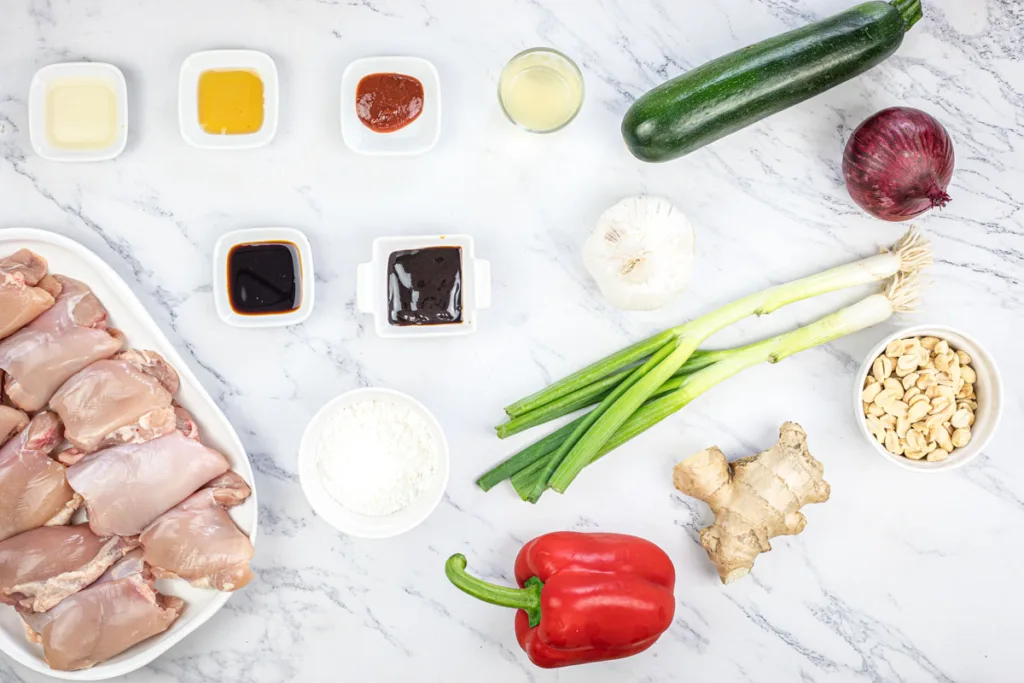 Ingredients to make Kung Pao Chicken.