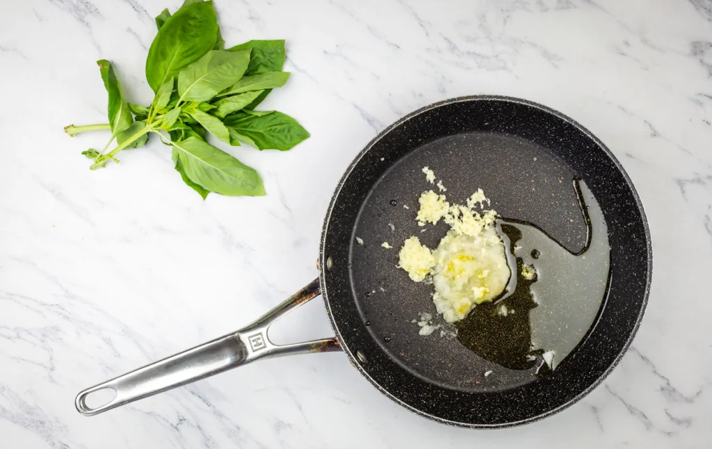 Sauted shallot and garlic on a pan,