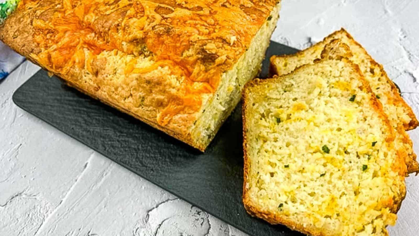 Potato Cheese Bread on a black board.