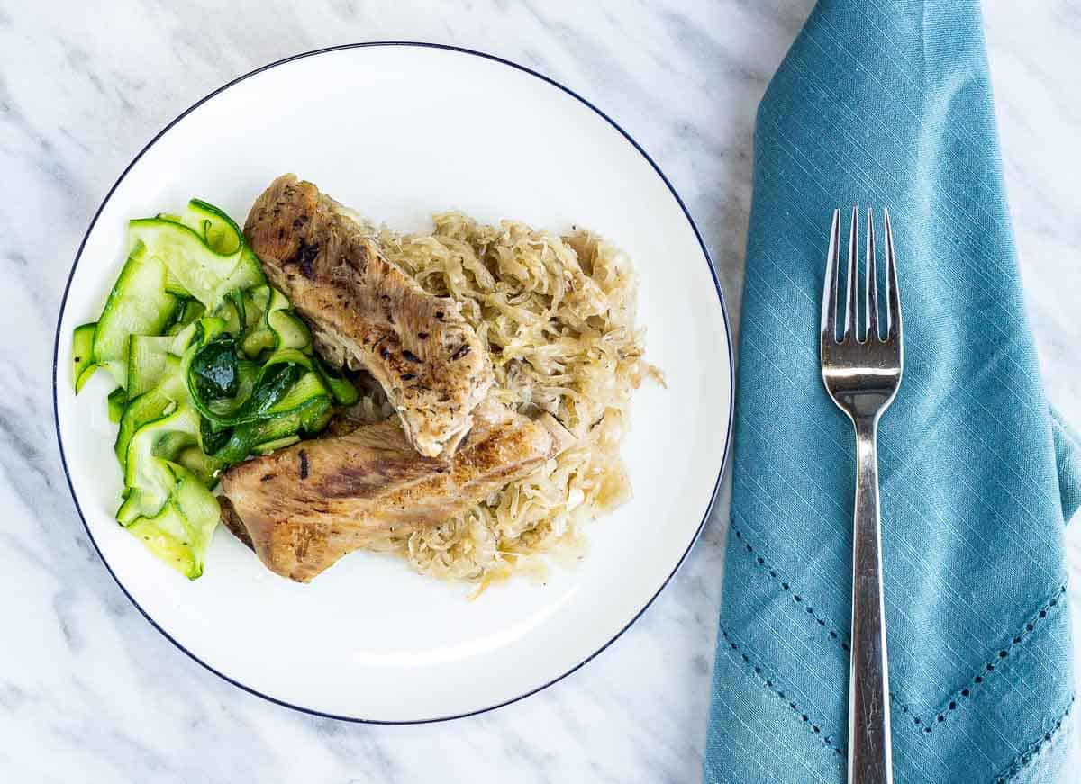 Ribs and Sauerkraut with a fork.