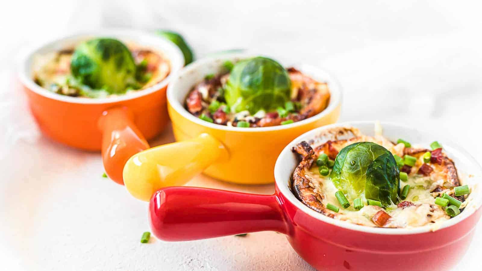 Brussles sprouts inside mini casseroles.